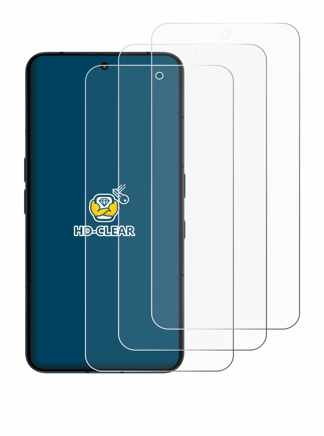 Abbildung des Geräts Nothing Phone (3) mit einer Vielzahl des Displayschutzes.