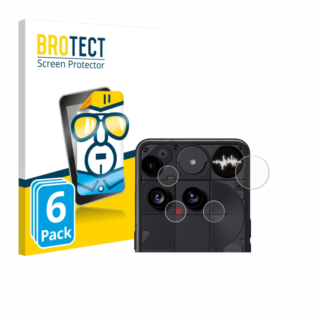 Vorderseite einer Produktverpackung mit dem Markenlogo BROTECT. Daneben ist das Gerät Nothing Phone (3) (NUR Kameraschutz) mit