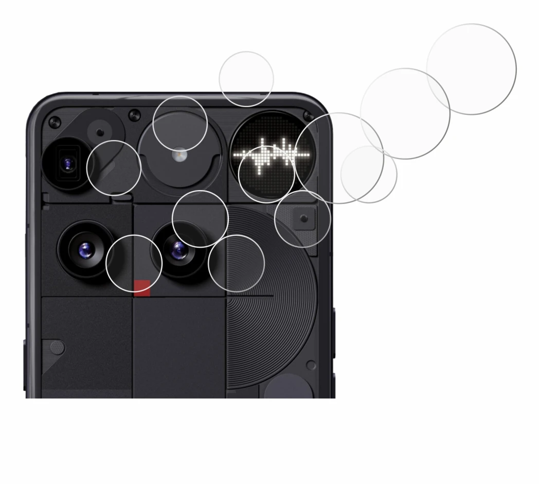 Abbildung des Geräts Nothing Phone (3) (NUR Kameraschutz) mit einer Vielzahl des Displayschutzes.
