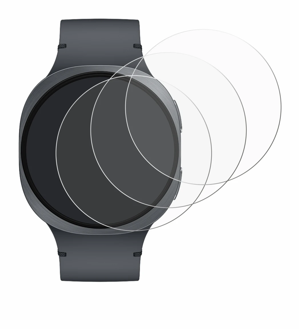 Abbildung des Geräts Samsung Galaxy Watch 8 (44 mm) mit einer Vielzahl des Displayschutzes.
