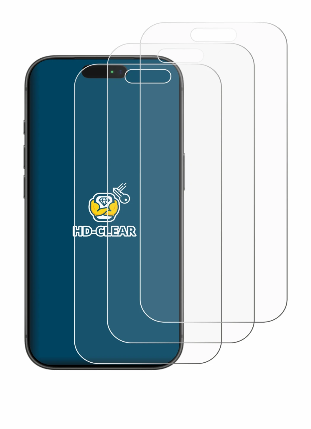 Abbildung des Geräts Apple iPhone 17 Pro mit einer Vielzahl des Displayschutzes.