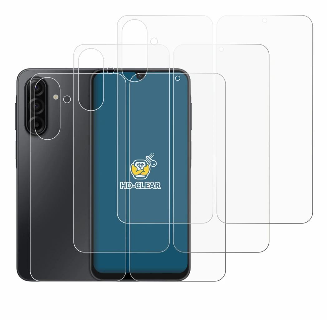 Abbildung des Geräts Samsung Galaxy A17 5G (Display+Rückseite) mit einer Vielzahl des Displayschutzes.