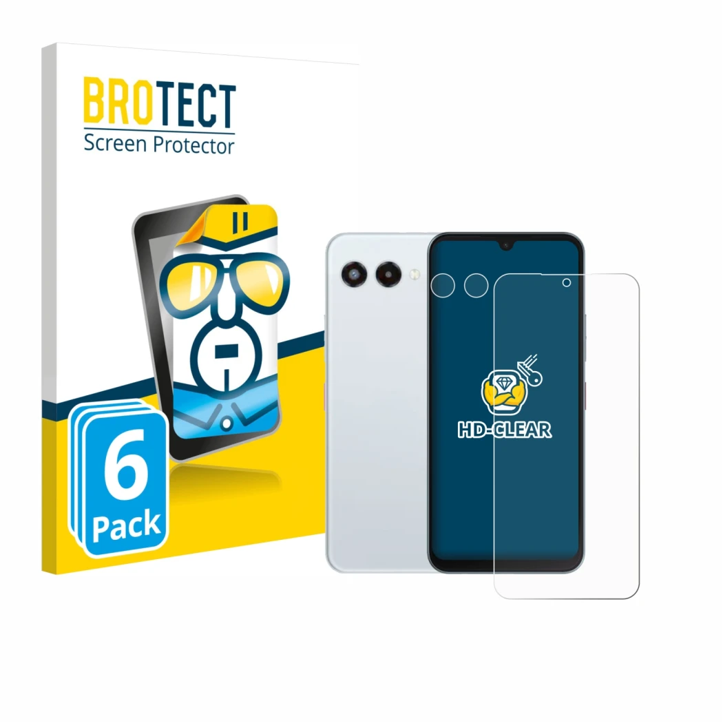 Vorderseite einer Produktverpackung mit dem Markenlogo BROTECT. Daneben ist das Gerät Telekom T Phone 3 (Display+Kamera) mit d