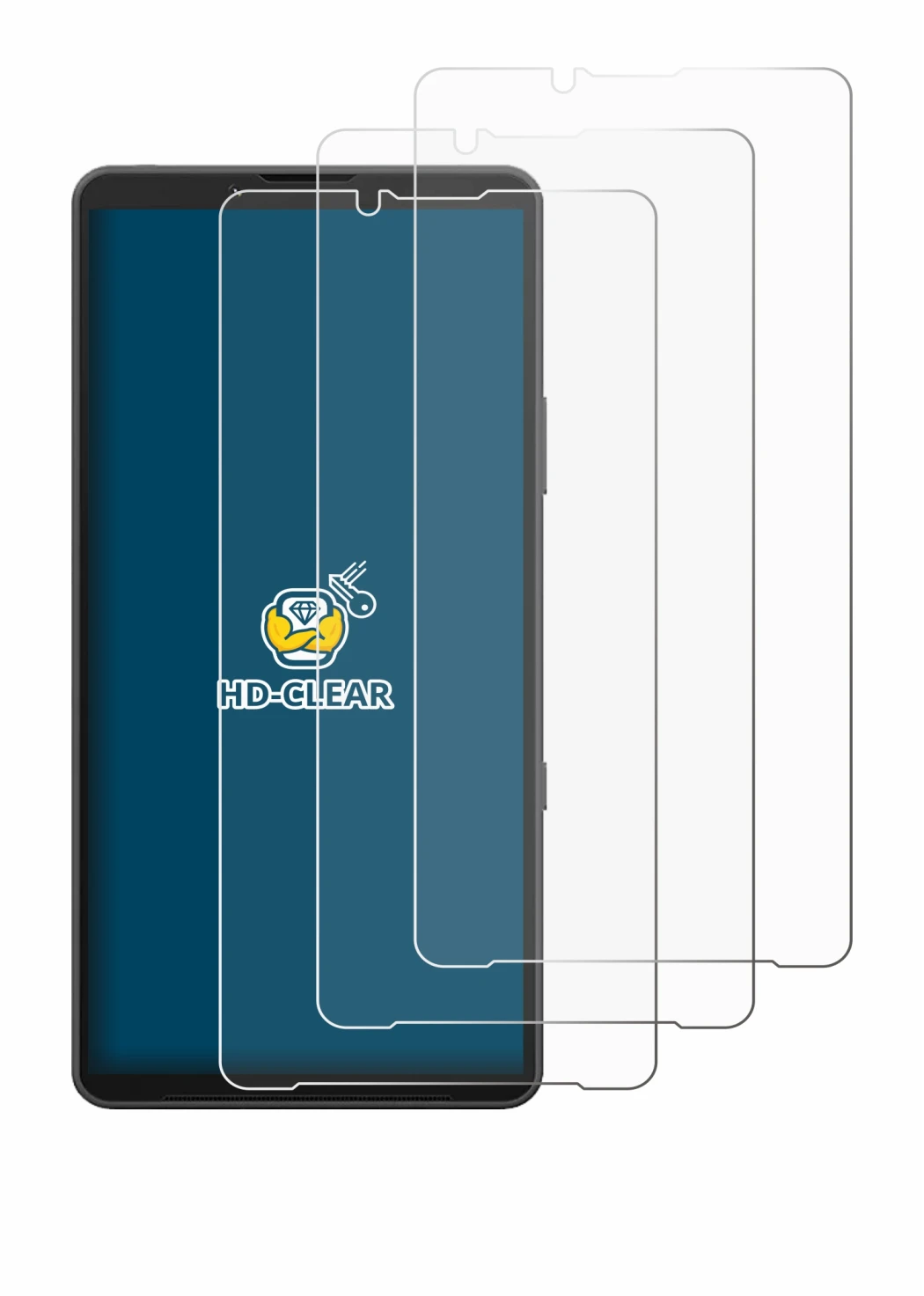 Abbildung des Geräts Sony Xperia 10 VII mit einer Vielzahl des Displayschutzes.