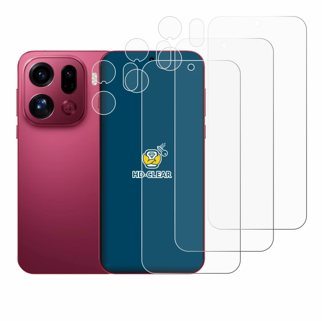 Abbildung des Geräts Oppo Find X9 Pro (Display+Kamera) mit einer Vielzahl des Displayschutzes.