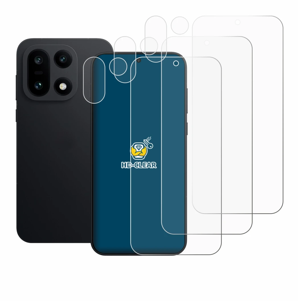 Abbildung des Geräts OnePlus 15 (Display+Kamera) mit einer Vielzahl des Displayschutzes.