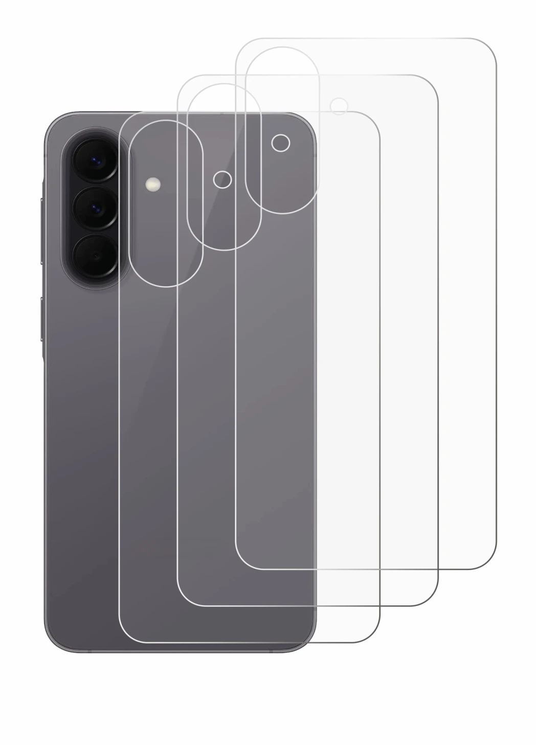 Abbildung des Geräts Samsung Galaxy A57 5G (Rückseite) mit einer Vielzahl des Displayschutzes.