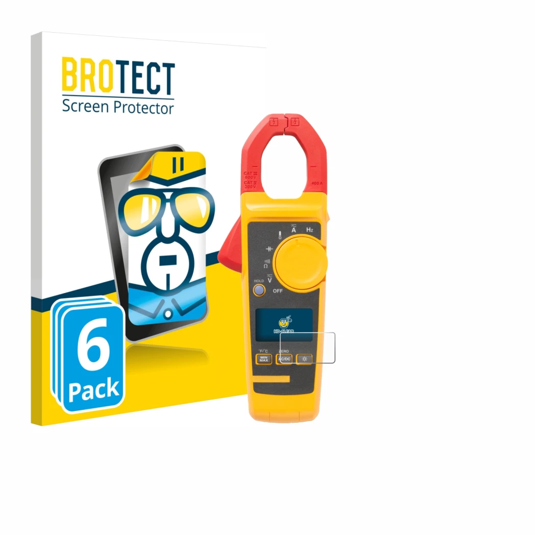 Vorderseite einer Produktverpackung mit dem Markenlogo BROTECT. Daneben ist das Gerät Fluke 325 mit dem zugehörigen Displaysch