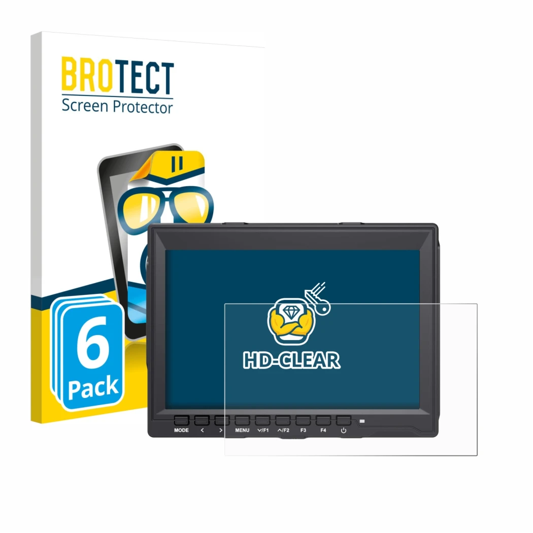 Vorderseite einer Produktverpackung mit dem Markenlogo BROTECT. Daneben ist das Gerät Feelworld FW759 7