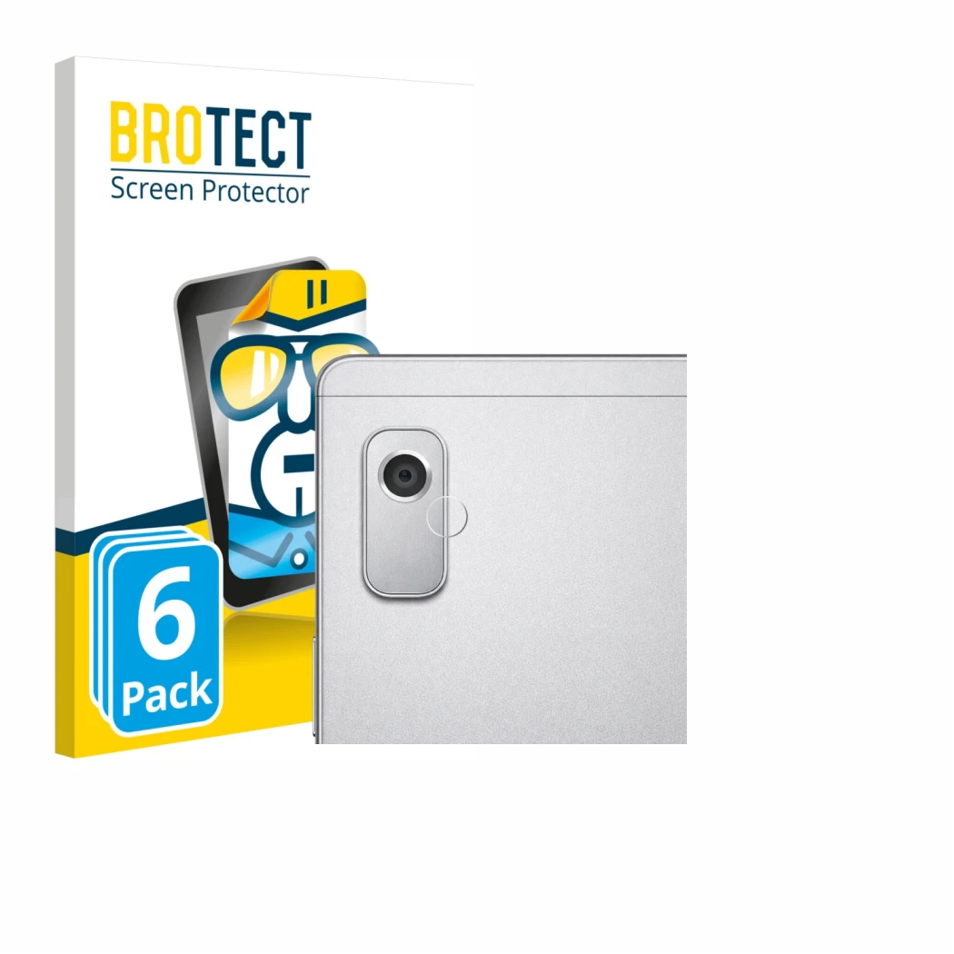 Vorderseite einer Produktverpackung mit dem Markenlogo BROTECT. Daneben ist das Gerät Lenovo Tab M9 (NUR Kameraschutz) mit dem