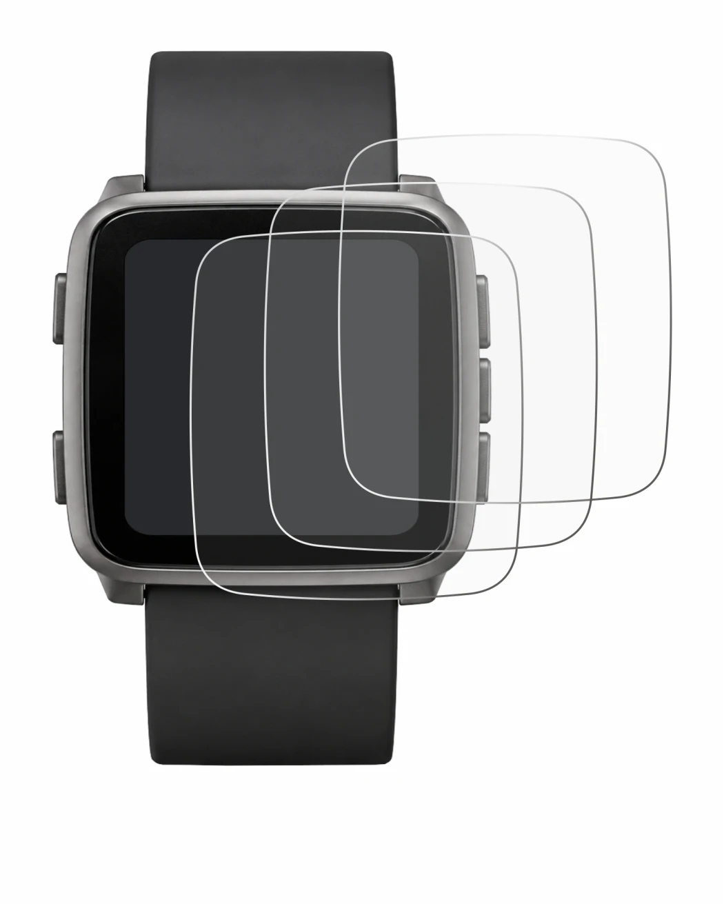 Abbildung des Geräts Pebble Time 2 2026 mit einer Vielzahl des Displayschutzes.