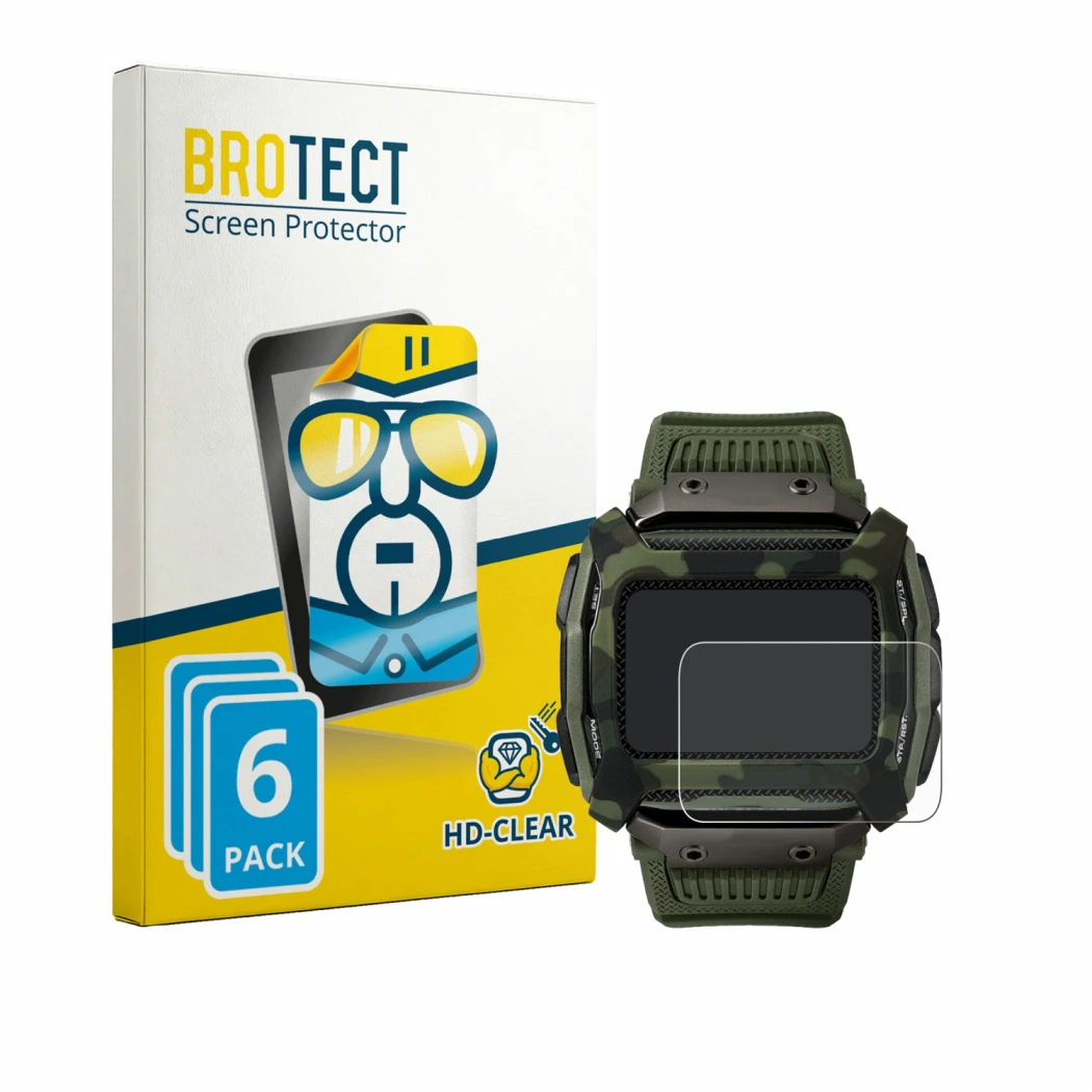 Vorderseite einer Produktverpackung mit dem Markenlogo BROTECT. Daneben ist das Gerät Timex Command Shock mit dem zugehörigen
