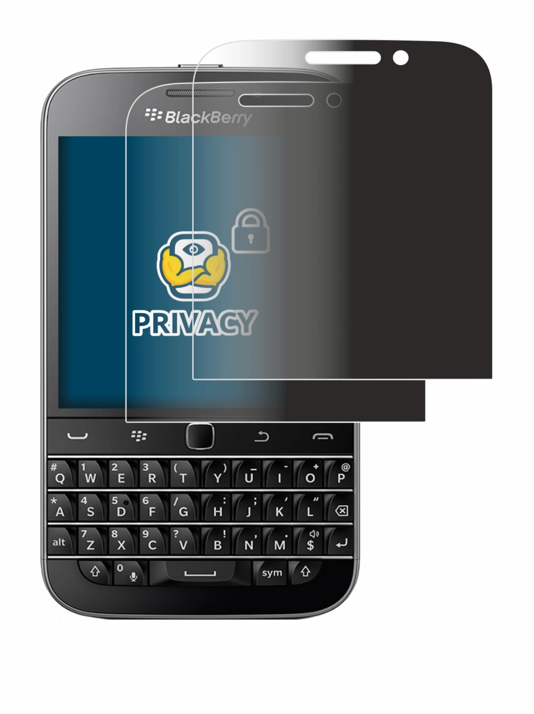 Abbildung des Geräts Blackberry Classic Q20 mit einer Vielzahl des Displayschutzes.