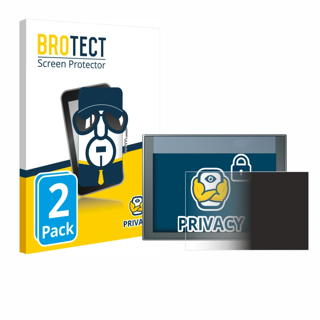 Vorderseite einer Produktverpackung mit dem Markenlogo BROTECT. Daneben ist das Gerät Siemens Simatic HMI KTP 700 Basic mit de