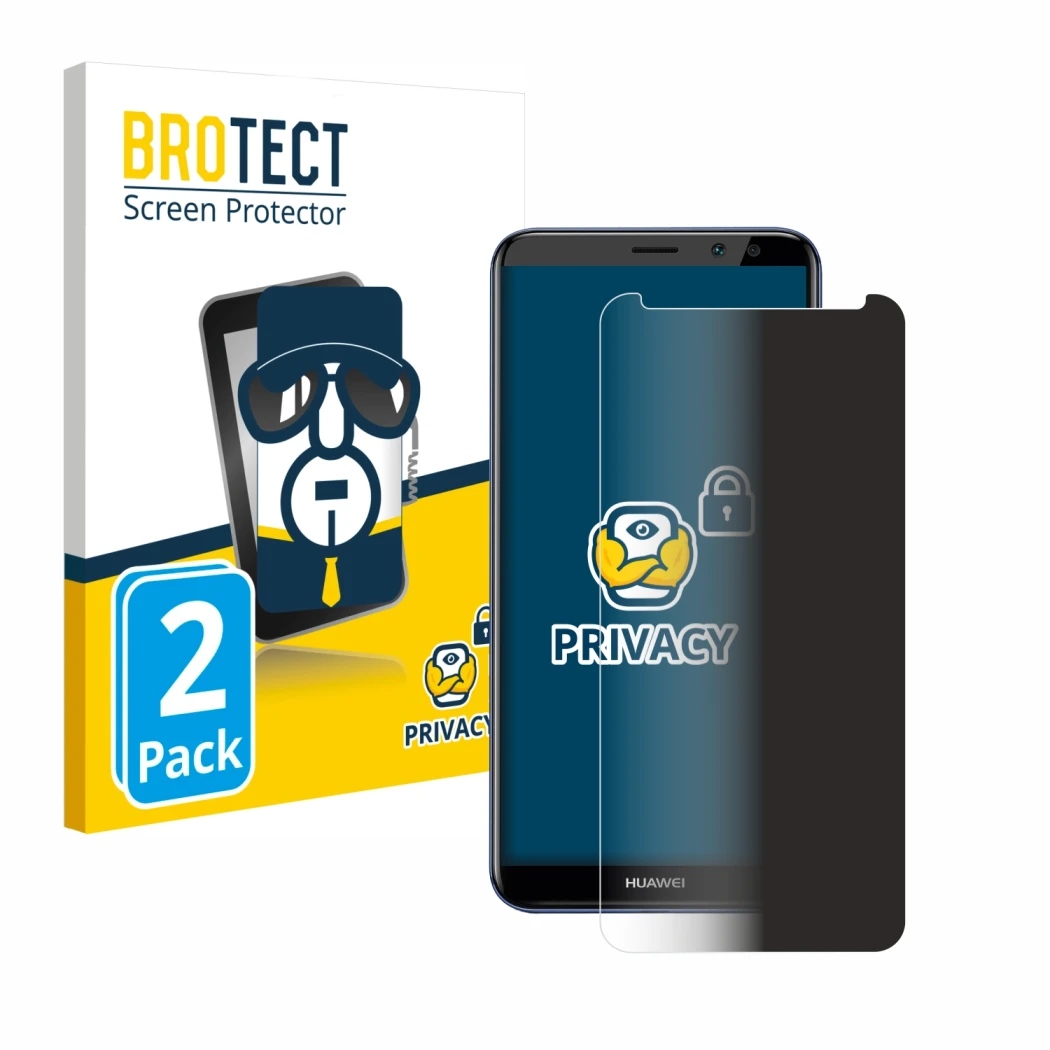 Vorderseite einer Produktverpackung mit dem Markenlogo BROTECT. Daneben ist das Gerät Huawei Mate 10 Lite mit dem zugehörigen 