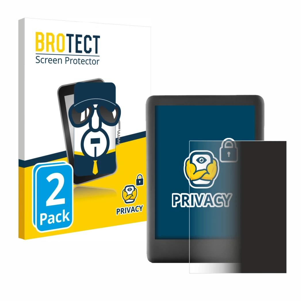 Vorderseite einer Produktverpackung mit dem Markenlogo BROTECT. Daneben ist das Gerät Amazon Kindle 2019 (10. Gen.) mit dem zu