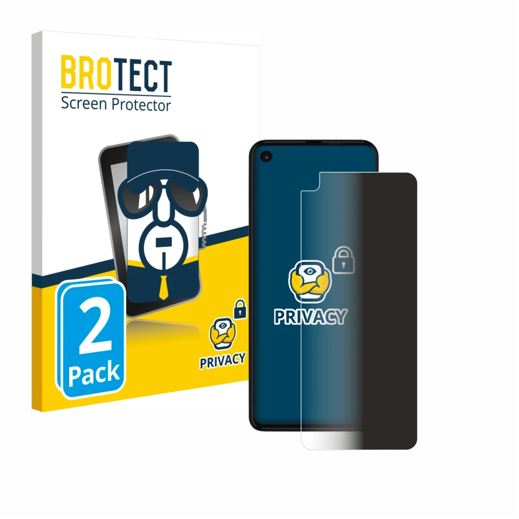Vorderseite einer Produktverpackung mit dem Markenlogo BROTECT. Daneben ist das Gerät Motorola One Action mit dem zugehörigen