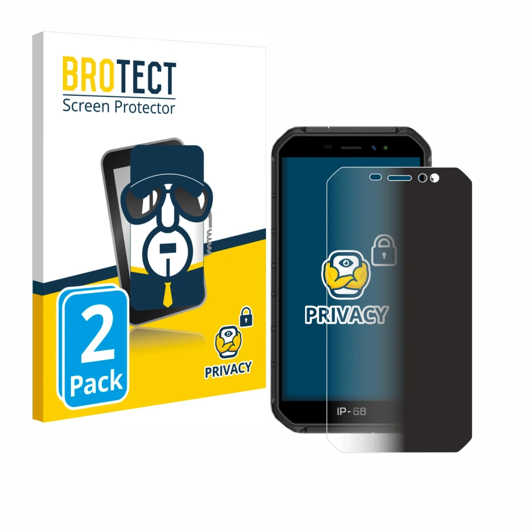 Vorderseite einer Produktverpackung mit dem Markenlogo BROTECT. Daneben ist das Gerät Ulefone Armor X7 mit dem zugehörigen Dis