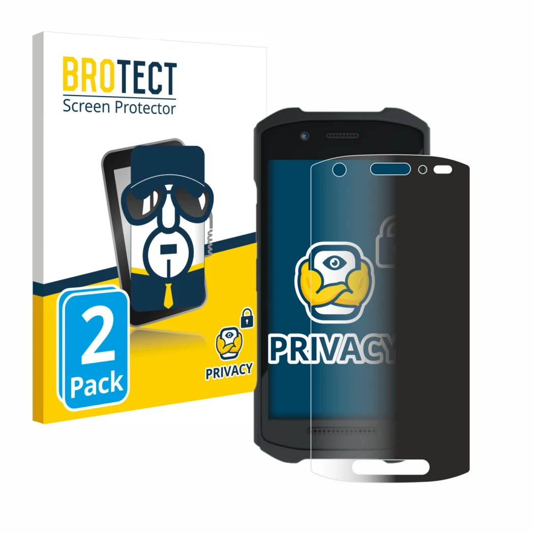 Vorderseite einer Produktverpackung mit dem Markenlogo BROTECT. Daneben ist das Gerät Zebra TC21 mit dem zugehörigen Displaysc