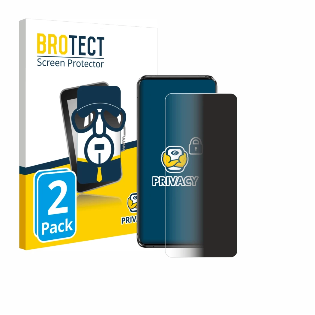 Vorderseite einer Produktverpackung mit dem Markenlogo BROTECT. Daneben ist das Gerät ASUS Zenfone 7 ZS670KS mit dem zugehörig