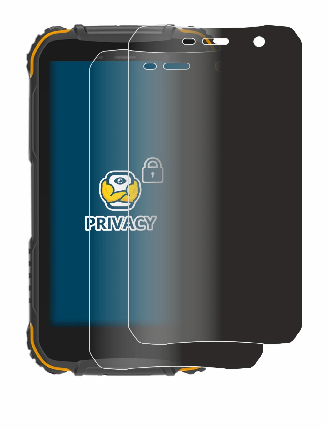 Abbildung des Geräts Doogee S35 mit einer Vielzahl des Displayschutzes.