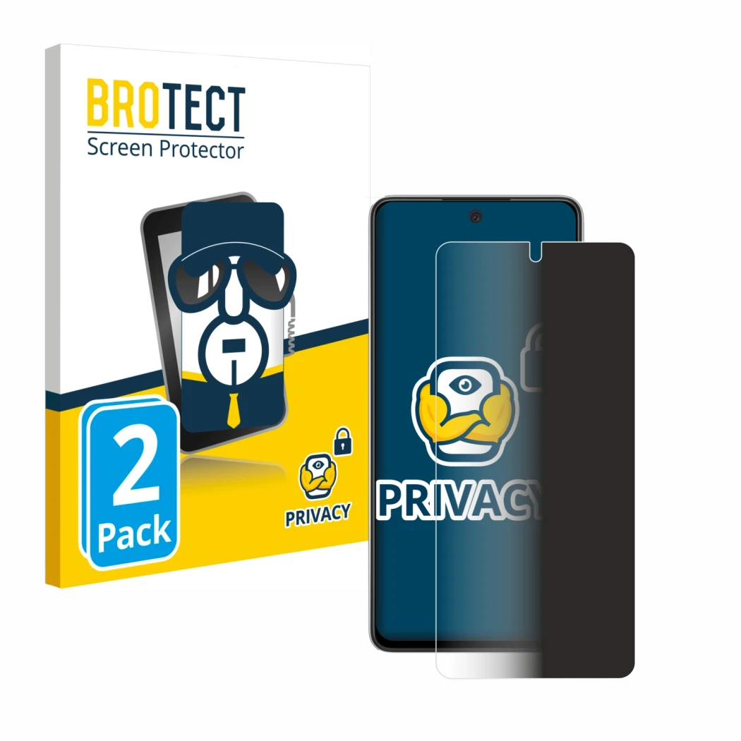 Vorderseite einer Produktverpackung mit dem Markenlogo BROTECT. Daneben ist das Gerät Samsung Galaxy A52s 5G mit dem zugehörig