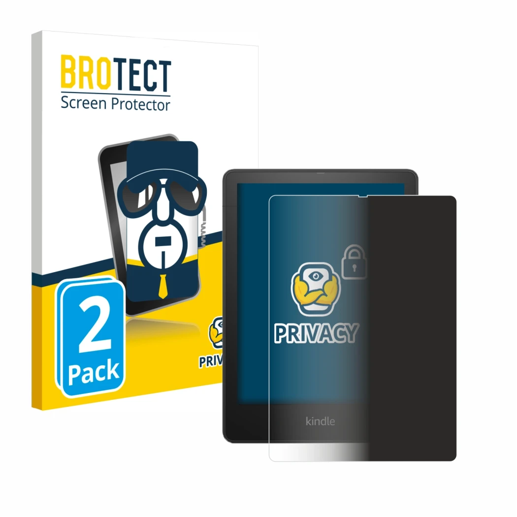 Vorderseite einer Produktverpackung mit dem Markenlogo BROTECT. Daneben ist das Gerät Amazon Kindle Paperwhite 2021 Signature 