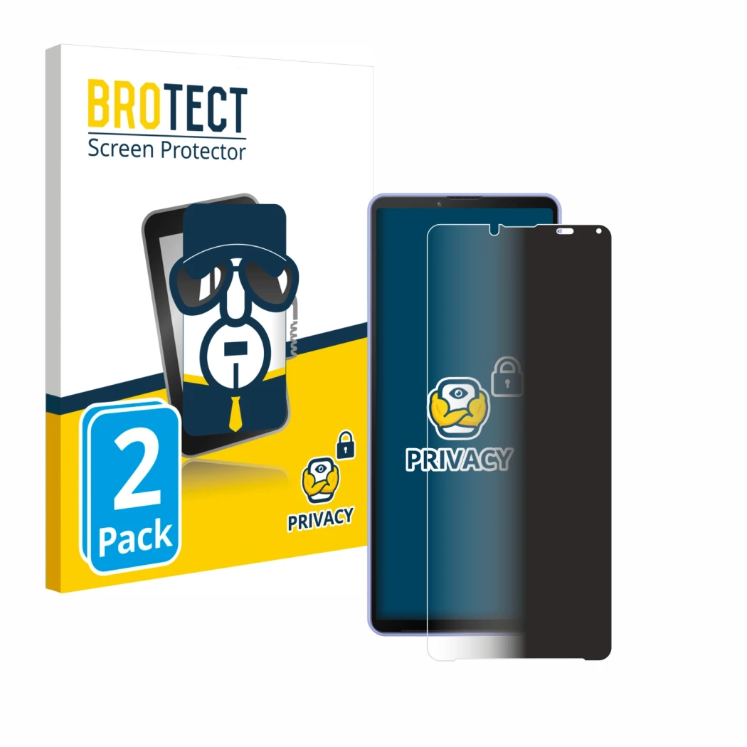 Vorderseite einer Produktverpackung mit dem Markenlogo BROTECT. Daneben ist das Gerät Sony Xperia 10 IV mit dem zugehörigen Di