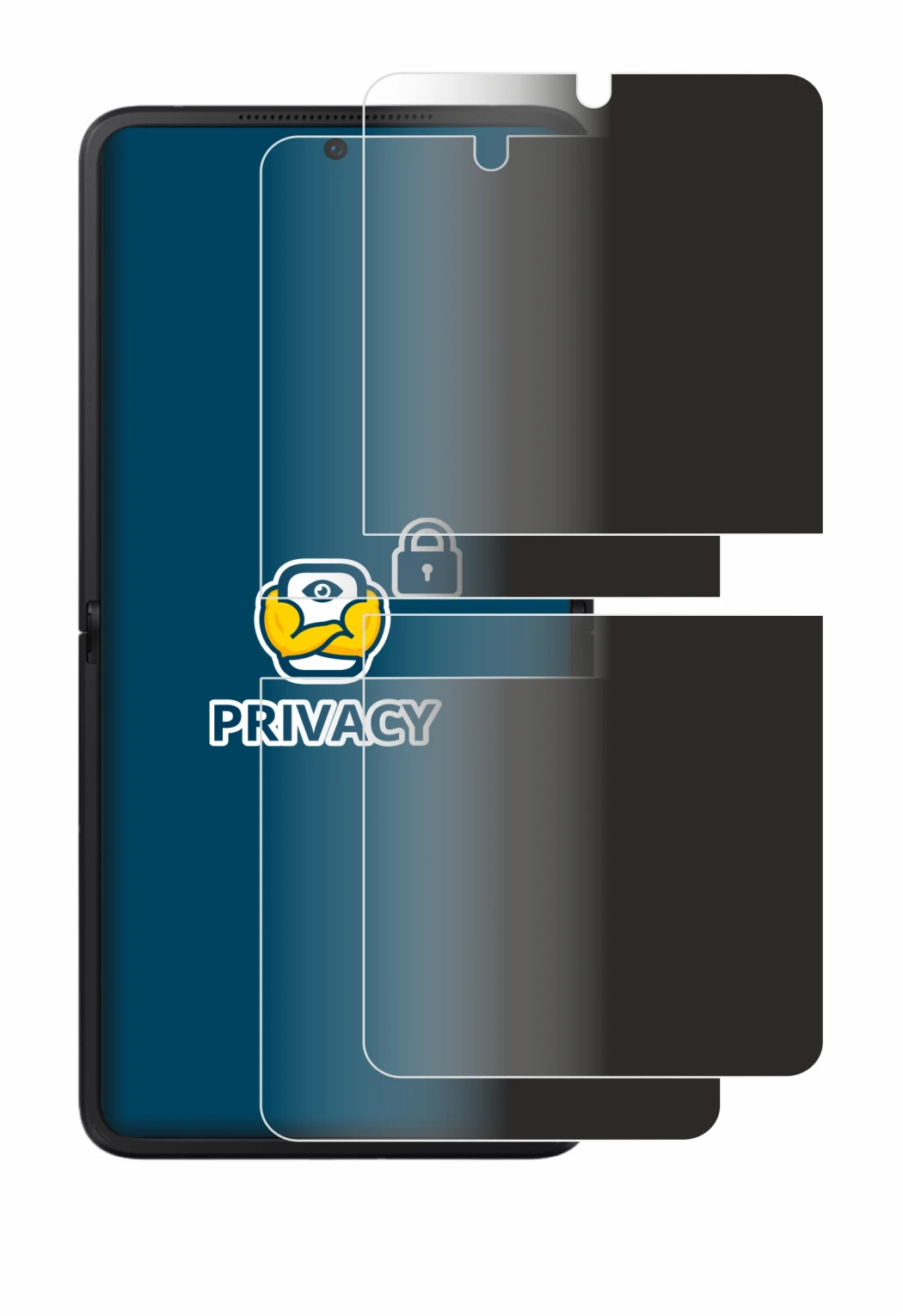 Abbildung des Geräts Oppo Find N2 Flip mit einer Vielzahl des Displayschutzes.