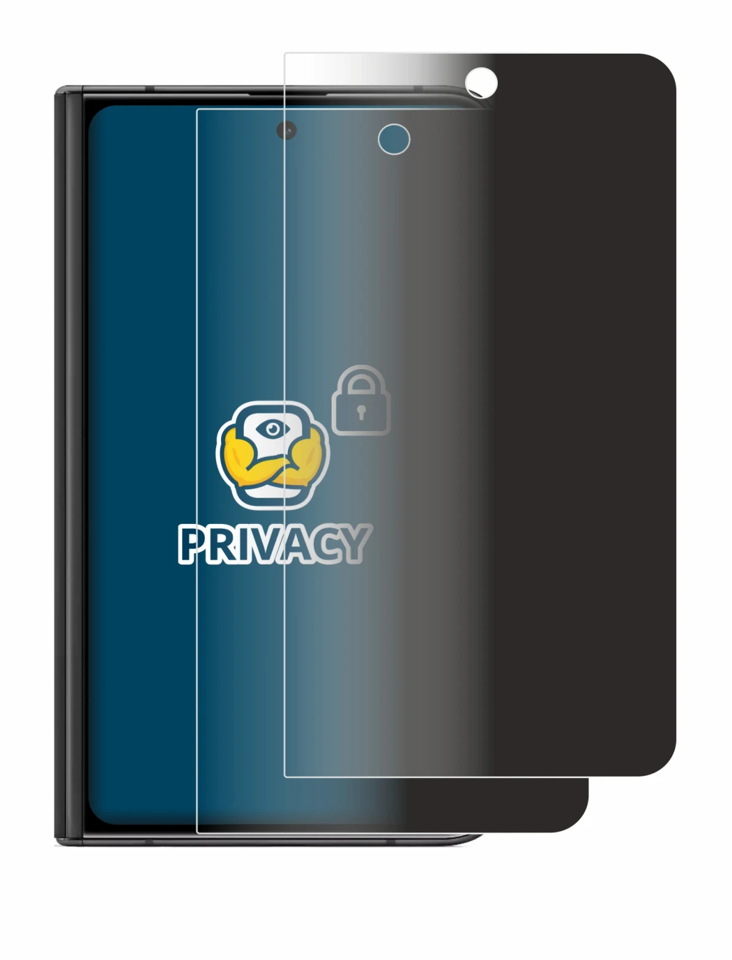 Abbildung des Geräts Google Pixel Fold (Äußeres Display) mit einer Vielzahl des Displayschutzes.