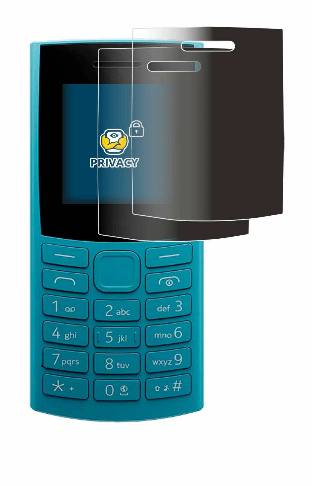 Abbildung des Geräts Nokia 105 4G (2023) mit einer Vielzahl des Displayschutzes.