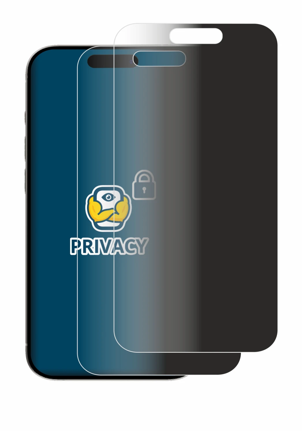 Abbildung des Geräts Apple iPhone 15 Pro mit einer Vielzahl des Displayschutzes.