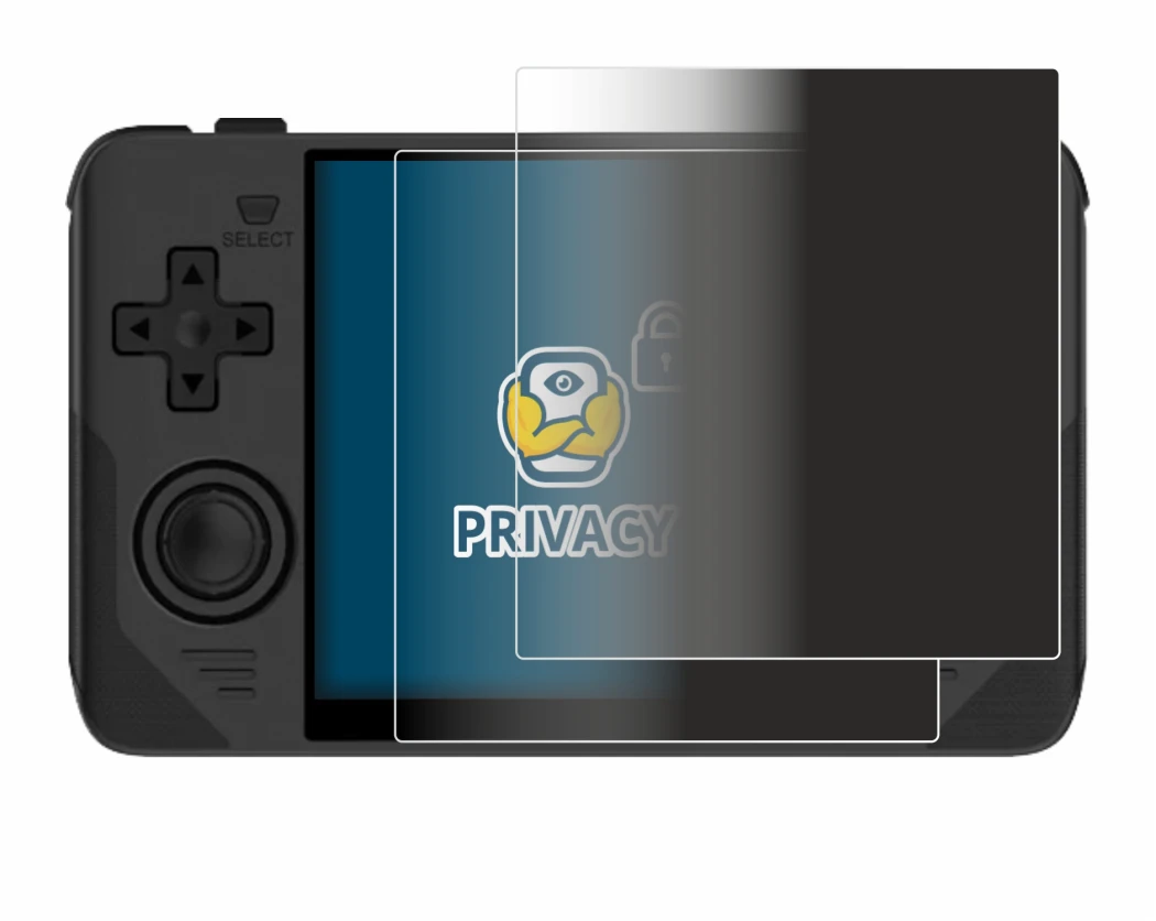 Abbildung des Geräts Powkiddy RGB30 mit einer Vielzahl des Displayschutzes.