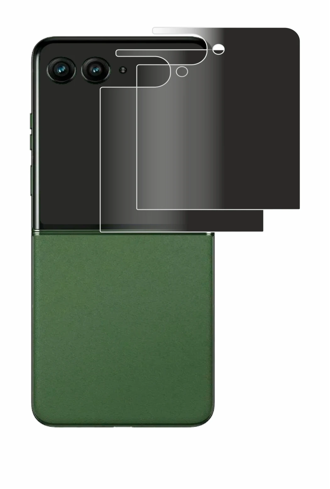 Abbildung des Geräts Motorola Razr 50 Ultra (Hinteres Display) mit einer Vielzahl des Displayschutzes.