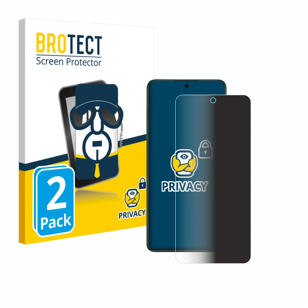 Vorderseite einer Produktverpackung mit dem Markenlogo BROTECT. Daneben ist das Gerät Oppo Reno 12 F 5G mit dem zugehörigen Di