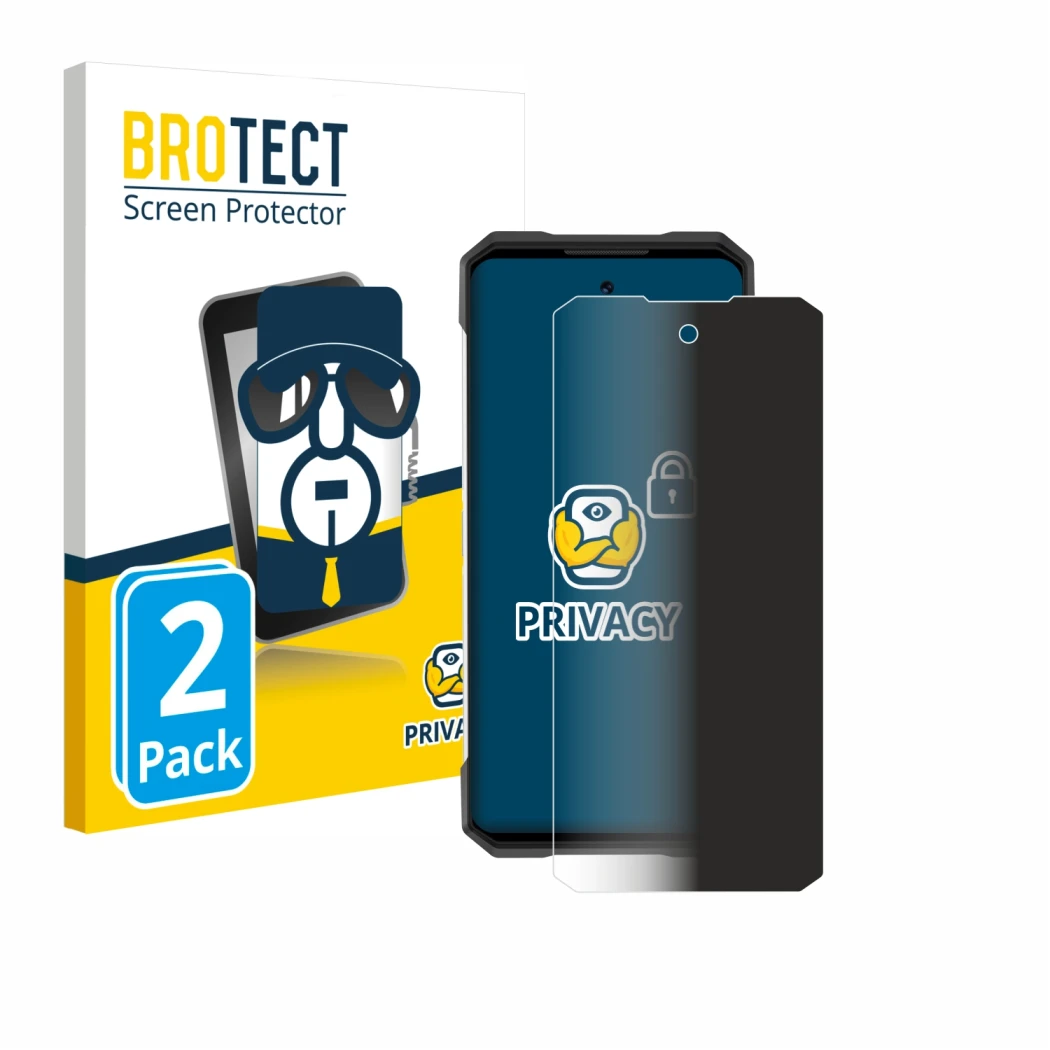 Vorderseite einer Produktverpackung mit dem Markenlogo BROTECT. Daneben ist das Gerät Doogee S200 mit dem zugehörigen Displays