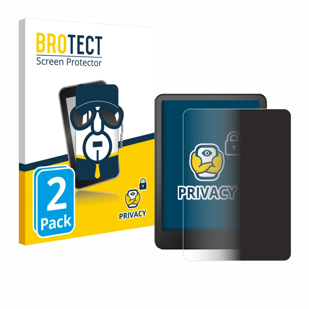 Vorderseite einer Produktverpackung mit dem Markenlogo BROTECT. Daneben ist das Gerät Amazon Kindle Paperwhite 2024 Signature 