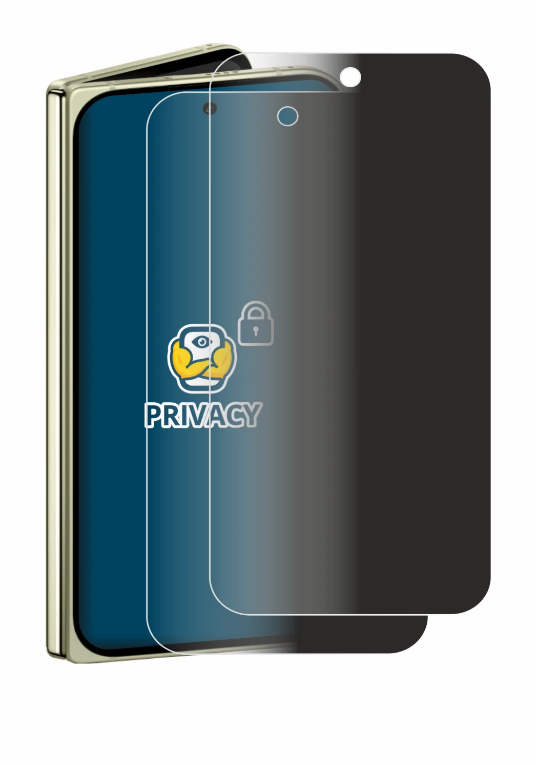 Abbildung des Geräts Google Pixel 10 Pro Fold mit einer Vielzahl des Displayschutzes.