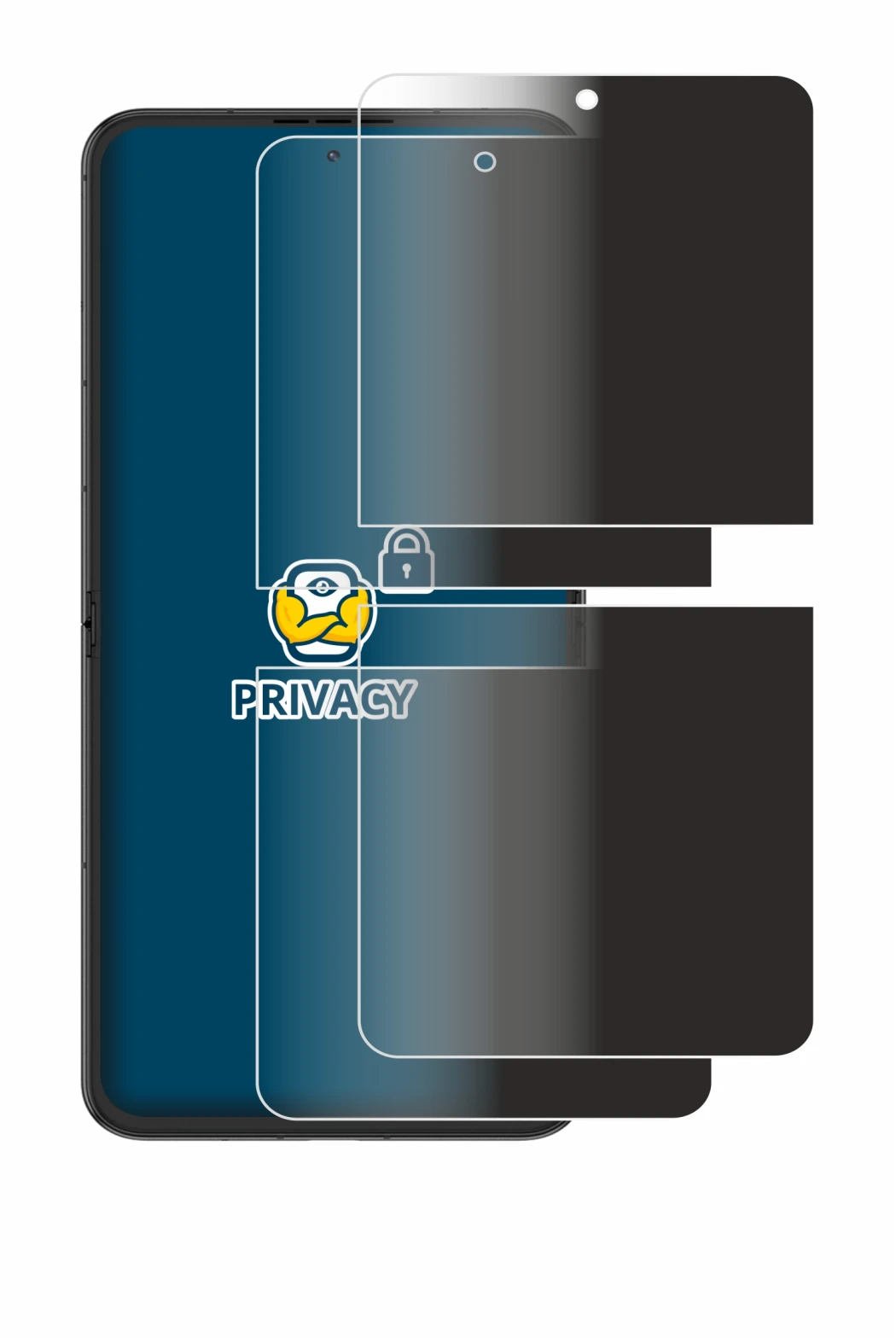 Abbildung des Geräts Nubia Flip 2 mit einer Vielzahl des Displayschutzes.