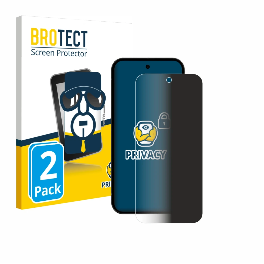 Vorderseite einer Produktverpackung mit dem Markenlogo BROTECT. Daneben ist das Gerät Google Pixel 10a (case-friendly) mit dem