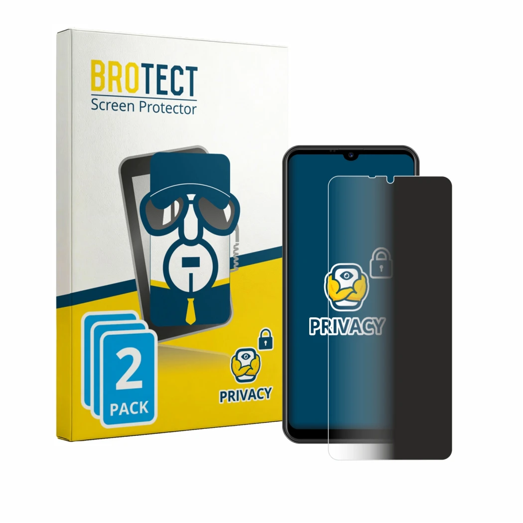 Vorderseite einer Produktverpackung mit dem Markenlogo BROTECT. Daneben ist das Gerät Invens NOTE TK02 mit dem zugehörigen Dis