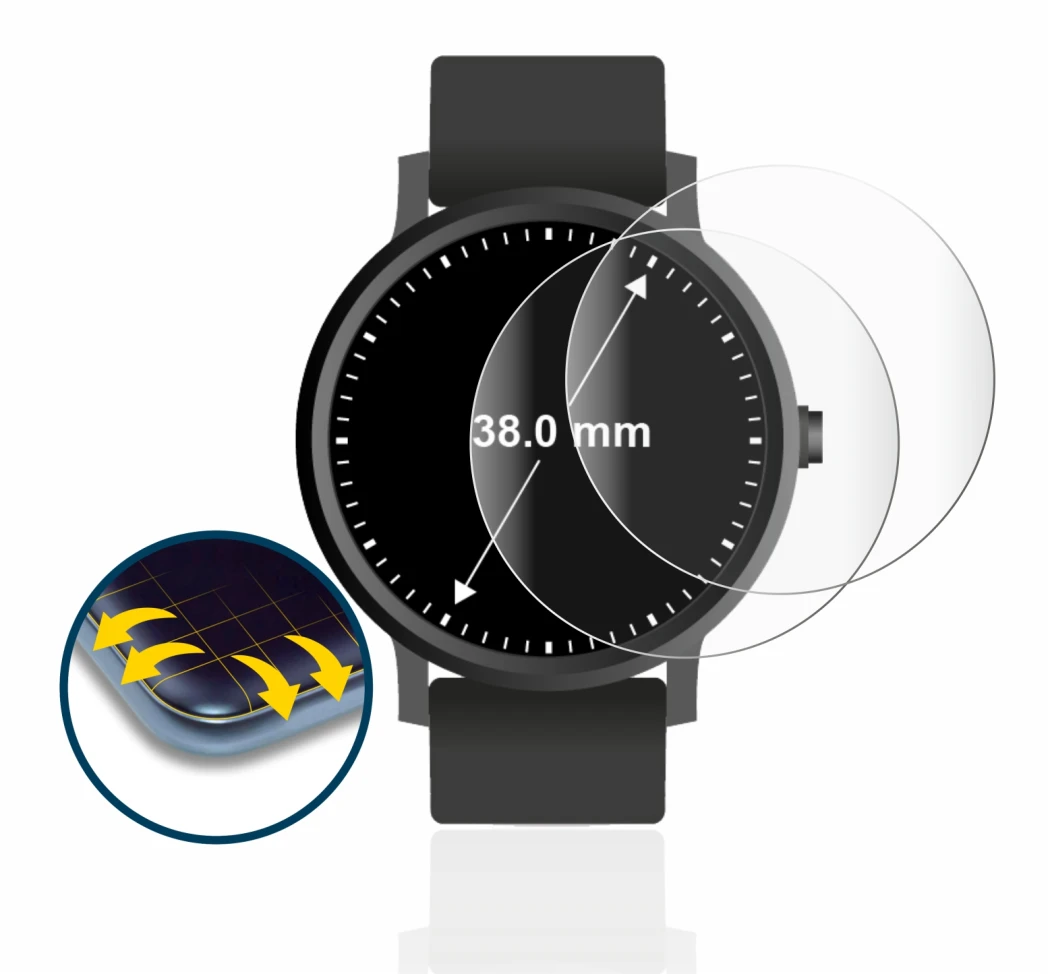Abbildung des Geräts Armbanduhren (Kreisrund, ø: 38 mm) mit einer Vielzahl des Displayschutzes.