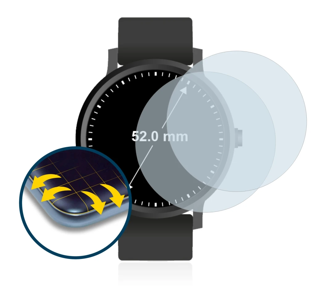 Abbildung des Geräts Armbanduhren (Kreisrund, ø: 52 mm) mit einer Vielzahl des Displayschutzes.