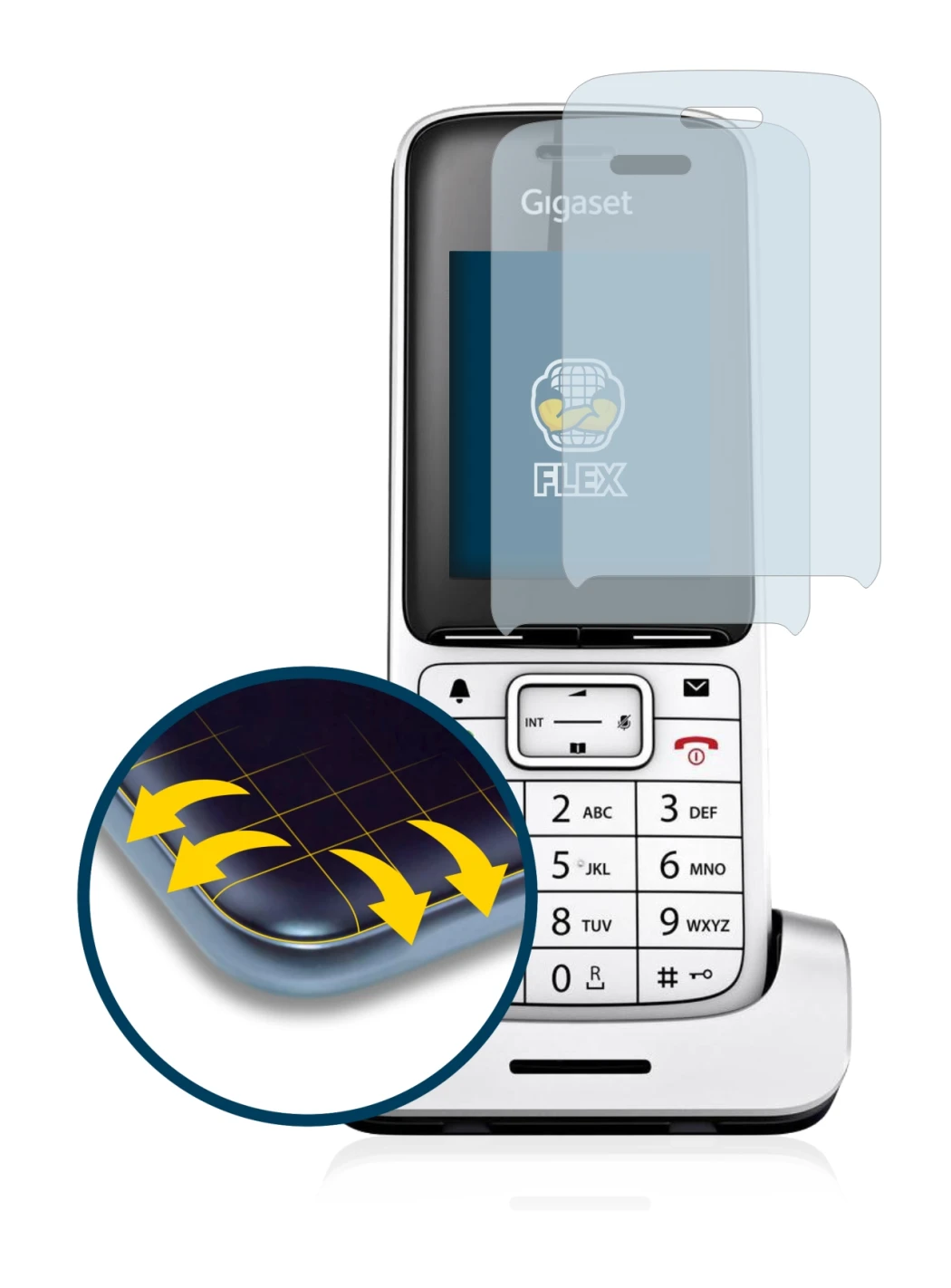 Abbildung des Geräts Gigaset SL450HX mit einer Vielzahl des Displayschutzes.