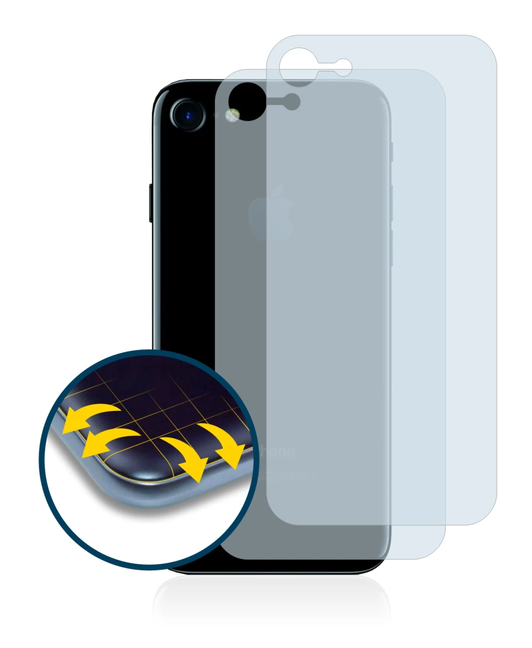 Abbildung des Geräts Apple iPhone 7 Rückseite (gesamte Fläche) mit einer Vielzahl des Displayschutzes.