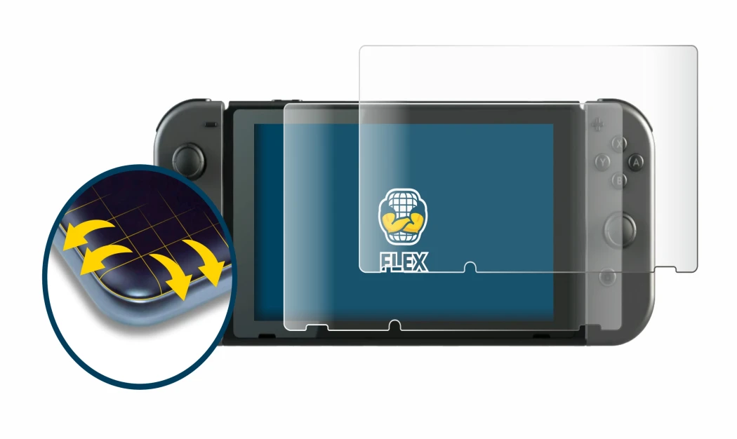 Abbildung des Geräts Nintendo Switch mit einer Vielzahl des Displayschutzes.