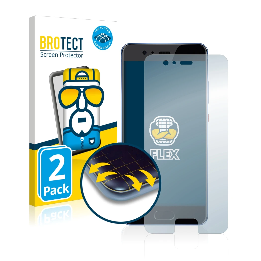 Vorderseite einer Produktverpackung mit dem Markenlogo BROTECT. Daneben ist das Gerät Huawei P10 mit dem zugehörigen Displaysc