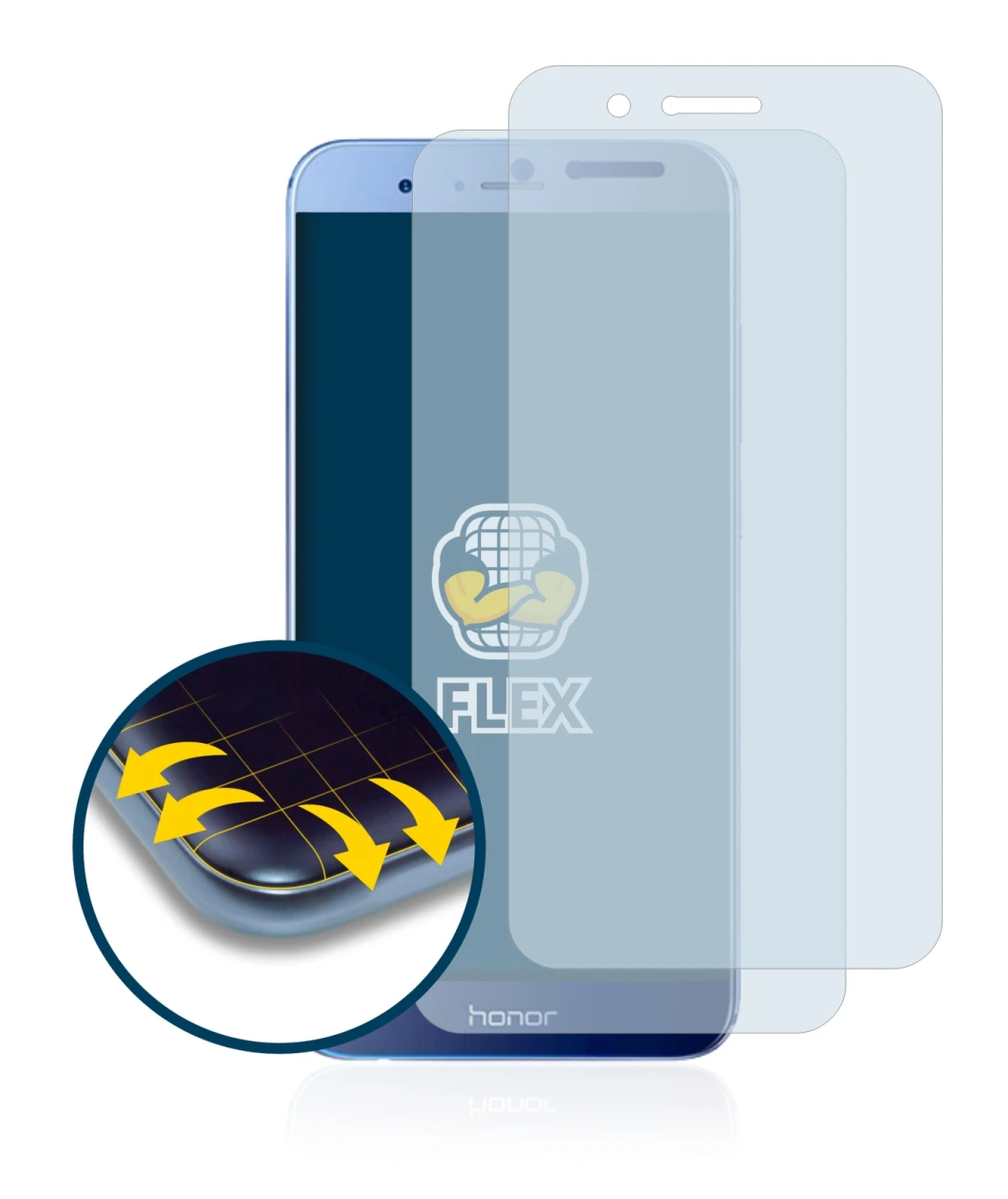 Abbildung des Geräts Honor 8 Pro mit einer Vielzahl des Displayschutzes.