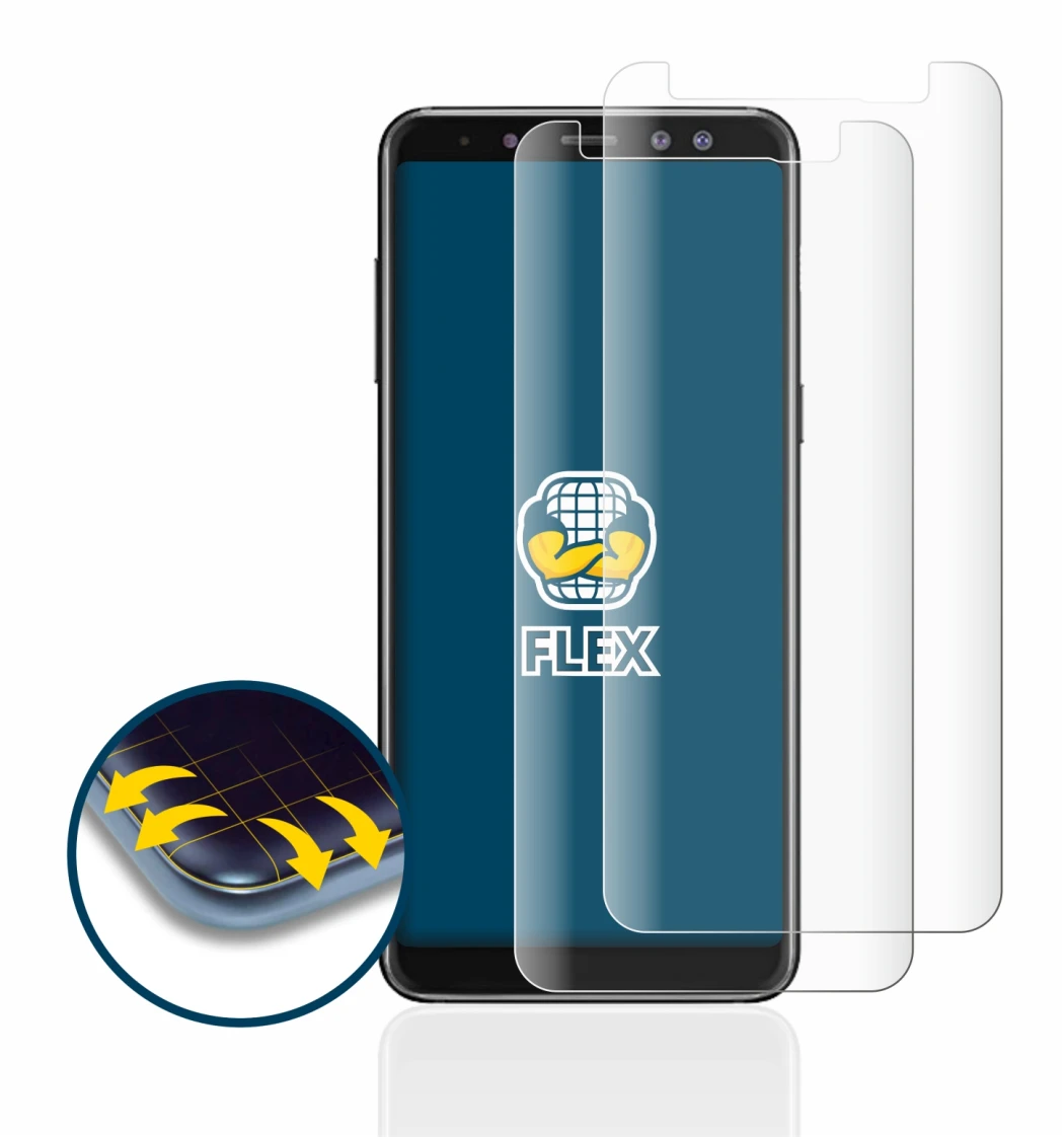 Abbildung des Geräts Samsung Galaxy A8 2018 mit einer Vielzahl des Displayschutzes.