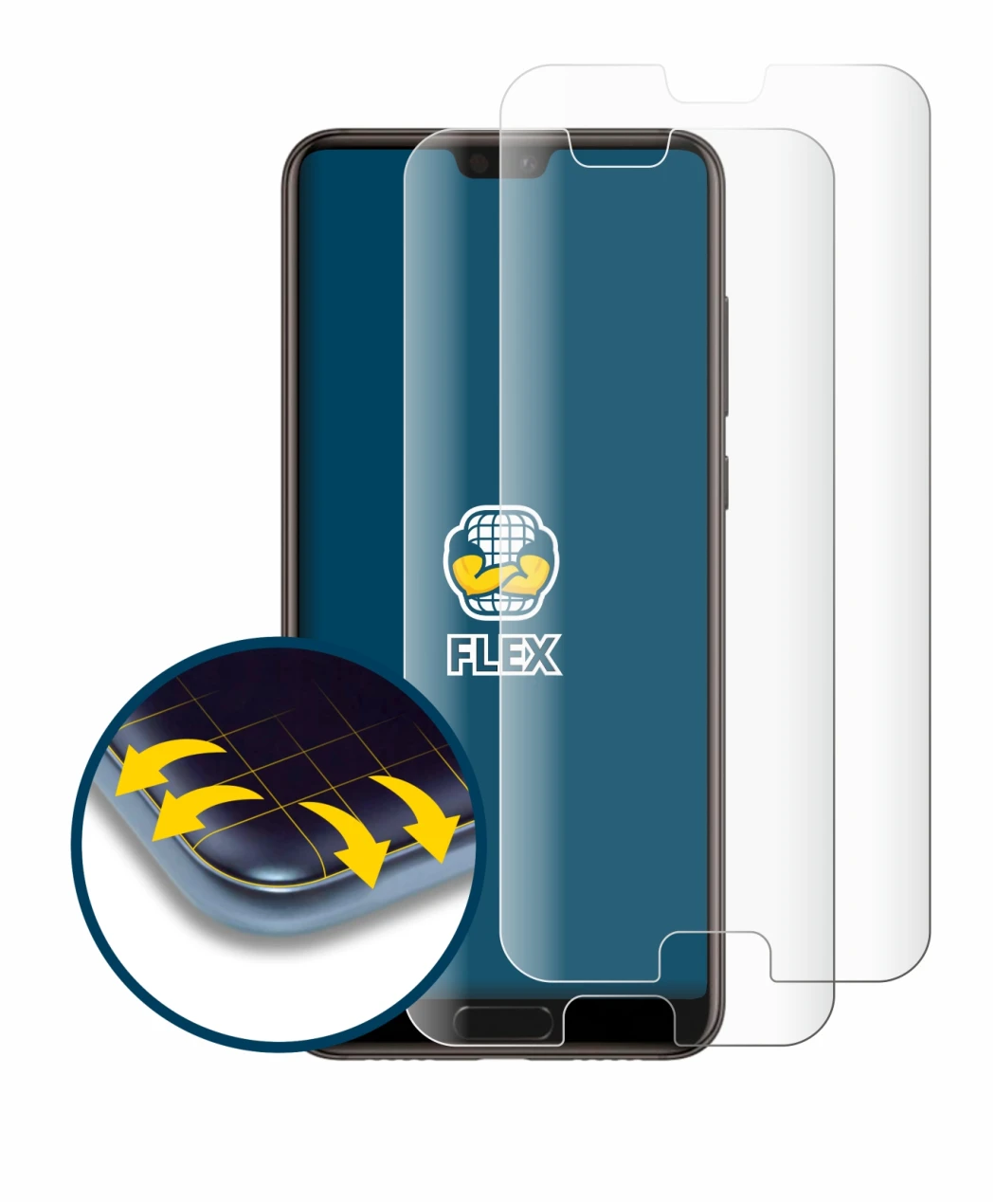 Abbildung des Geräts Huawei P20 mit einer Vielzahl des Displayschutzes.